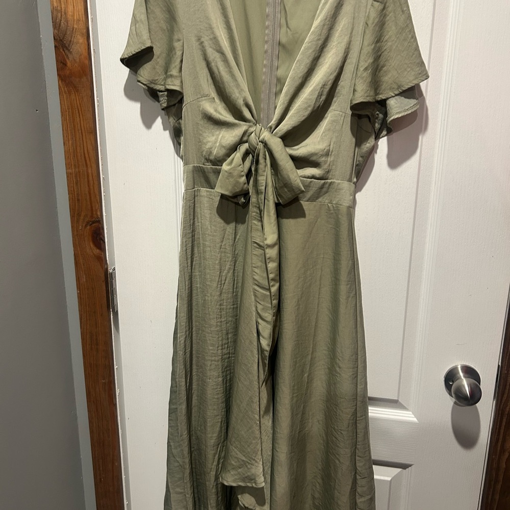 Elegant Billy J Olive Green Tie-Front Formal Dress